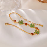 S925 Sterling Silver Gold Plated South Red Hetian Jasper Personalized Fashion Four Leaf Clover Bracelet