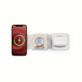 Magnetic smartwatch charger, fast charging station, iPhone 15 14, 15W foldable wireless charger holder