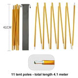 Setup Size1 Total Length 3.2 Meters 10.5ft , Diameter 8.5mm Aluminum Tent Repair Pole High Hardness