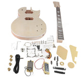 Electric Guitar DIY Kit for LP Style Unfinished 6 String 22 Frets Electric Guitar Set with Mahogany Body Neck Rosewood Fingerboard