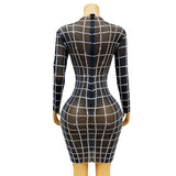 Fashionable grid design, street style, temperament, ultra short skirt, banquet evening dress
