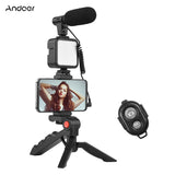 Andoer Vlog Kit Table Tripod Phone Holder with Cold Shoe Microphone LED Video Light Remote Shutter
