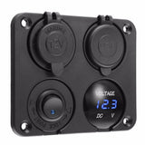 Dual USB Socket 2.1A+2.1A + 12V Power Outlet +NO-OFF Switch+ LED Voltmeter 4 in 1 Charger Panel for Car Motocycle