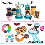 Kids Party Wooden Pretend Coffee Set Tableware Dessert Playset Afternoon Tea Role Play Toys