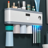 1pc Smart UV Sterilization Toothbrush Holder, With Gargle Cup & Toothpaste Dispenser, Wall Mounted Toothbrush Storage Rack, Multi-functional Toothbrush Storage Organizer, Electric Toothbrushes Hanging Holder Sanitizer, Bathroom Accessories