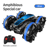 Double sided amphibious rolling and rotating remote control stunt beach toy