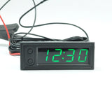 DC 5- 28V DIY Car Brighess Adjustment Temperature 2 Probes Voltage Monitor Meter LED Digital Clock Timer Green Blue Red