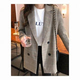 Office Ldies Notcd Collr Plid Wo Blzer Double Brested Autumn