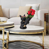 Home Decor Figurine Miniature French Bulldog Sculpture Desktop Flower Vase Table Decoration Modern Decorative Statue