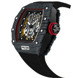 PINTIME Hot Sale Men Sport Automatic Watch Mechanical Movement Rubber Strap Luxury Style Hollow Dial Gift Wristwatches