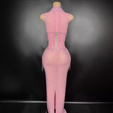 Pink fashionable waistband design with tassels, super sparkling and slimming temperament, female singer stage performance costume