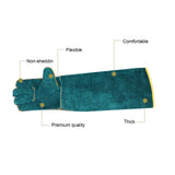 Anti-Bite Safety Ultra Long Leather Green Pets Grip Biting Protective Gloves for Catch Dog Cat Reptiles Animal