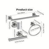 7pcs Bathroom Accessories Set, Including Towel Bar, Towel Ring, Toilet Paper Holder And 4 Robe Towel Hooks, Wall Mounted Stainless Steel Towel Rack Kit, Bathroom Hardware Set