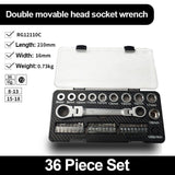 36PCS Wrench With Box Multi-Functional Two-Way Adjustable Double-Ended Ratchet Spanner Socket Screwdriver Set