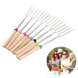 8Pcs Stainless Roasting Sticks Wooden Handle Barbecue Telescopic Forks 32.5inch for Hot Dog Campfire Camping BBQ Tools Portable