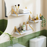 A Set Of White Floating Shelves, Wall-mounted Bathroom Shelves Set Of 3, Used For Farmhouse Wall Decoration In Bedrooms, Kitchens, Living Rooms, And Plants (with Gold Brackets)