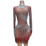 Wind and temperament Latin cha dance costume practice suit skirt hem tassel multiple colors pearl rhinestone splicing