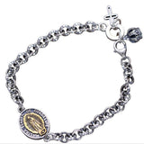 Jade Angel Women Men Sterling Silver Tag Cross Crown Charm Link Bracelet