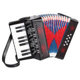 Accordion Mini Accordion 17 Piano key 8 Bass Button Accordian Education Musical Instrument for Beginner (Black)