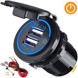 12V/24V 22W Waterproof 4.2A Dual USB Fast Socket Power Outlet Charger with Switch for Car Motorcycle Truck RV Boat