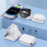 Magnetic smartwatch charger, fast charging station, iPhone 15 14, 15W foldable wireless charger holder