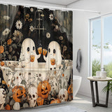 Cute Cartoon Ghost Shower Washable Halloween Curtain Polyester Fabric with Hoo for Bathroom Decor