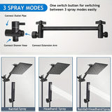 1pc Stainless Steel Top Spray And Handheld Shower Set, Square Two-function Handheld Shower Head, Can Switch Shower Mode And High Pressure Spray Gun Mode, Accessories Include Full Copper Extension Arm, 150.01cm Meter Hose, Punch-free Shower Bracket