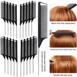 36pcs/Lot Carbon Fiber Hair Parting Comb Rat Tail Comb Stainless Steel Pintail Comb Anti Static Heat Resistant Hairdressing Comb