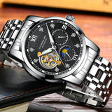 GUANQIN Brand Mechanical Moon Phase watch for men Tourbillon With drill Dial Men watches Stainless steel Waterproof Luxury Watch