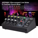 AM-228 Ultra-compact Low Noise 8 Channels Metal Mono Stereo Audio Sound Mixer with Power Adapter Cable