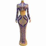 Crystal sparkling sleeved two-piece set, waist revealing women's long dress, sexy fishtail wrapped buttocks