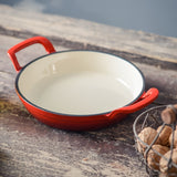 1pc 20.32cm Enameled Cast Iron Skillet, Orange & White Small Cast Iron Skillets, Cast Iron Frying Pan, Enameled Skillet Pan