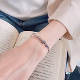 S925 Sterling Silver Cube Sugar Swivel Stitching Bracelet