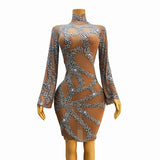 Sexy flared sleeve short skirt, high-end banquet dress with fashionable temperament and full diamond pattern design sense