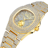 PINTIME Men's Watches Luxury Iced Out Diamond Case Fashion Quartz Wristwatch Waterproof 30M Bling Business Stainless Steel Reloj