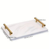 1pc Marble Pattern Bathroom Tray, Bathroom Toiletry Storage Tray With Golden Handles, Bathroom Supplies