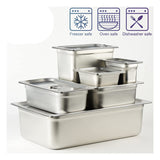 6 Pack Anti-Jam Slotted Hotel Pans with Lids, 1/6 Size 4 Inch Deep, Commercial 18/8 Stainless Steel Steam Table Food Pan