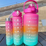 Sports threepiece gradient color frosted bouncing large capacity sports water bottle set cups