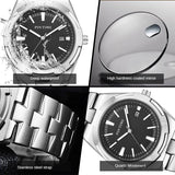 PINTIME Men's Watches Stainless Steel Strap Fashion Quartz Wristwatch Calendar Luminous Waterproof 3br Casuals Reloj Hombre Gift