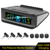 Tire Pressure Monitoring System Wireless Solar Power 4 Sensors Car TPMS Safety Alarm Digital Display Tyre Tester Accessories