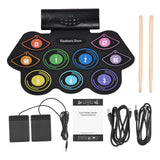 Electronic Hand Roll Set 9 Pads Built-in Stereo Speaker Drumsticks Foot Pedal Birthday Gift Practice Pad Drum Kit