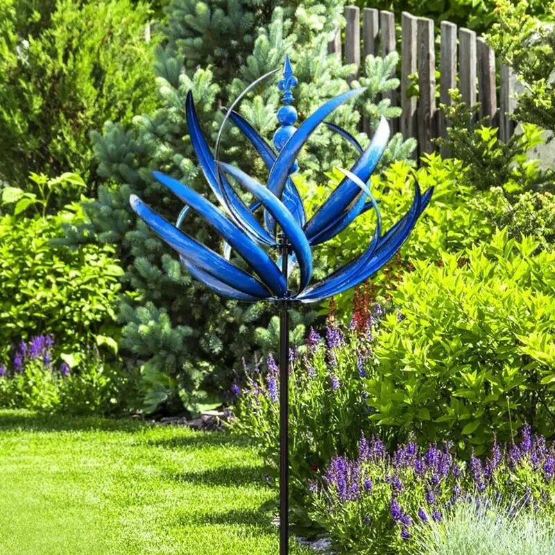 3D Wind Spinner Dynamic 3D Lotus Windmill Beautiful Lotus Design Outdoor Decorative Accessory For Balconies Porches Patios