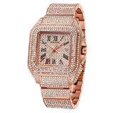 PINTIME Man Watch Luxury Full Diamonds Quartz Wristwatches Waterproof Gold Leisure Business Ice Out Square Watches Montre Homme