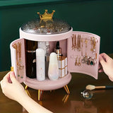 1pc 360 Degree Rotating Cosmetic Storage Box, Jewelry Skincare Makeup Display Box With Cover, Dustproof Cosmetic Box, Vanity Storage Decor