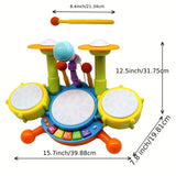 Kids Drum Set Musical Toys With 2 Drum Sticks Microphone Instruments Piano Light Up