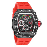 PINTIME Man Watch Chronograph Sport Quartz Wristwatch Silicone Strap Luminous Waterproof 3Bar Tonneau Case Clock Reloj Hombre