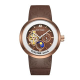 PINTIME Watch Men Top Brand Mechanical Watches Automatic Skeleton Moon Pharse Wristwatch Waterproof Luminous Relogio Masculino