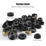 Washers, 58-Pack Flat Beveled Rubber Faucet Washers and Brass Bibb Screws Assortment Replacement Kit