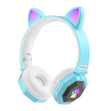 Flash Light Cute Cat Ears Bluetooth 5.0 Wireless Headphone with Mic LED Kids Girsl Stereo Music Phone Headset Sports Earphone