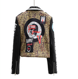 Women's European And American Fashion Print Short Leather Jacket